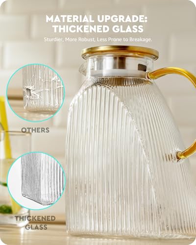 Baffect Water Pitcher Glass Jug With Lid and Spout(Vertical Pattern) - style: Vertical Pattern