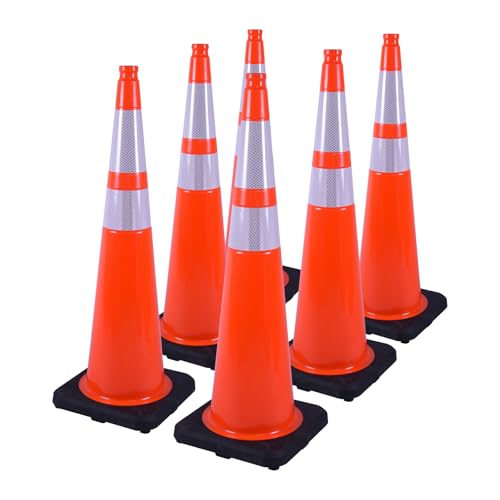 6 Pack 36 Inch Orange PVC Traffic Cones with Black Base, Stable Large Size Safety Cones for Highway, Construction, and Outdoor Use (6, Orange, 36 Inch) - color: Orange, size: 36 Inch