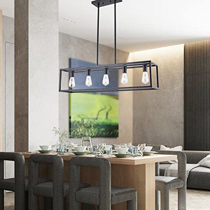 Kitchen Light Fixtures Dining Room Light Farmhouse Rectangle Chandeliers for Dining Rooms, Light Fixture Matte Black 5-Light Industrial Pendant Lighting - color: Black, size: 5 Lights