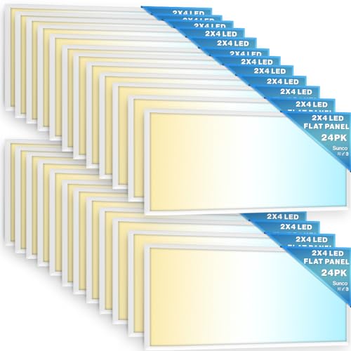 Sunco 24 Pack 2x4 LED Flat Panel Lights 3CCT Selectable, 30-50W, Dimmable