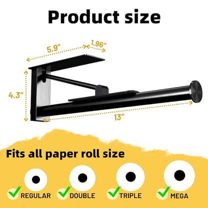Under Cabinet Paper Towel Holder, One-Hand Tear Paper Towel Holder, Black - color: Black