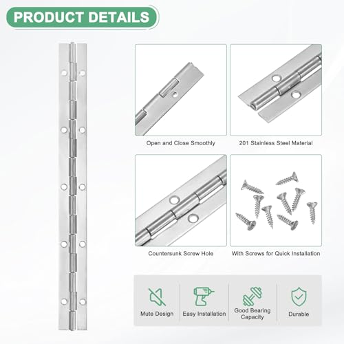 M METERXITY 2Pcs Piano Hinges 12", 1.2x0.06 Open Width Thick, Silver Tone - color: Silver Tone, size: 12x1.2x0.06"