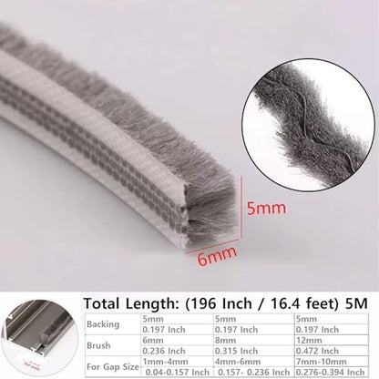 5m (16feet) Brush Weather Striping Card-Slot Seal Strip Pile Weatherstrip Door Sweep Brush for Door Window (5mm x 6mm (3/16" 1/4"), Gray) - size: 5mm x 6mm
