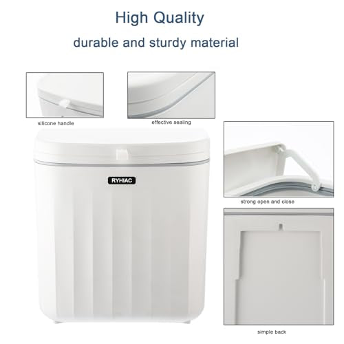Kitchen Compost Bin Cabinet Hanging Small Trash Can with Lid 2.4 Gallon - color: ivory white