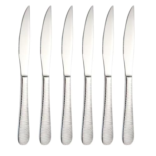 Enhanced Grip Steak Knives Set of 6 - Professional Textured Handle Design for Superior Control, Dishwasher Safe,18/0 Stainless Steak