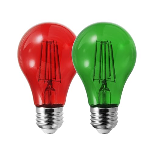 LEDVANCE 4 Pack LED Red Green Light Bulbs for Christmas, Filament A19 Light Bulb, Dimmable, Efficient 60W 4.5W, E26 Medium Base, Red and Green Bulbs for Party Decoration, Porch, Home Lighting - color: Red Green, size: 1 Count (Pack of 1)