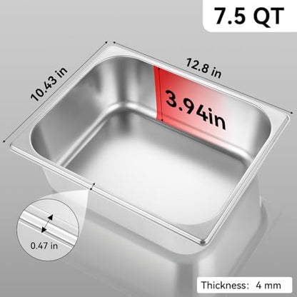 GOLDEN KEY 1/2 Half Size Hotel Pans, 6 Pack Hotel Pans Half Size 4 Inch Deep,12.8''L x 10.4''W Steam Table Pans Half Size for Home, Party, Hotel, Buffet - color: 1/2, size: 4" Deep