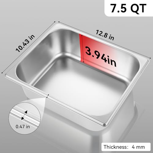 GOLDEN KEY 1/2 Half Size Hotel Pans, 6 Pack Hotel Pans Half Size 4 Inch Deep,12.8''L x 10.4''W Steam Table Pans Half Size for Home, Party, Hotel, Buffet - color: 1/2, size: 4" Deep