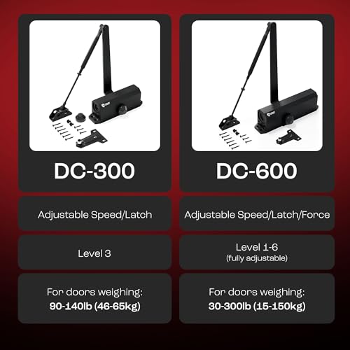 PrimeWare DC-300 Adjustable Automatic Door Closers for Home | Soft Close, No Slam | Residential and Commercial Door Closer | Level 3 | for Doors Weighing 90-140 lbs | Hydraulic Door Spring - Black - size: Level 3, style: Black