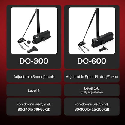 PrimeWare DC-300 Adjustable Automatic Door Closers for Home | Soft Close, No Slam | Residential and Commercial Door Closer | Level 3 | for Doors Weighing 90-140 lbs | Hydraulic Door Spring - Black - size: Level 3, style: Black