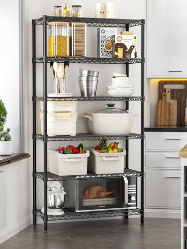 Golpart 6Tier Adjustable Storage Shelves Metal Wire Shelving Standing Shelf - color: Black, size: 6-tier-14"Dx36"Wx72"H