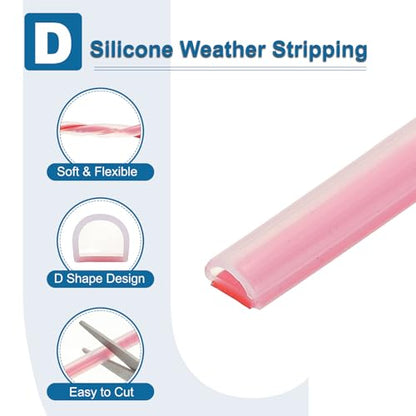 PATIKIL Silicone Weather Stripping Door Seal, 9.8 ft D Shape Weather Stripping Self Adhesive Door Seal Strip for Door Frame, Window Sealing, Large Gap, 5/16" Wx5/128 Tx5/32 H, Clear/Red - size: 9.8 ft Long, 5/16"Wx5/128"Tx5/32"H