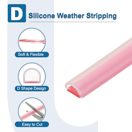 PATIKIL Silicone Weather Stripping Door Seal, 19.7 ft D Shape Weather Stripping Self Adhesive Door Seal Strip for Door Frame, Window Sealing, Large Gap, 5/16" Wx5/128 Tx5/32 H, Clear/Red - size: 19.7 ft Long, 5/16"Wx5/128"Tx5/32"H