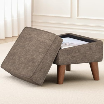 FAGAGA Small Footstool Ottoman with Adjustable Lid, Modern Storage Ottoman - color: Brown, size: 11.8"D x 15.8"W x 11.3"H