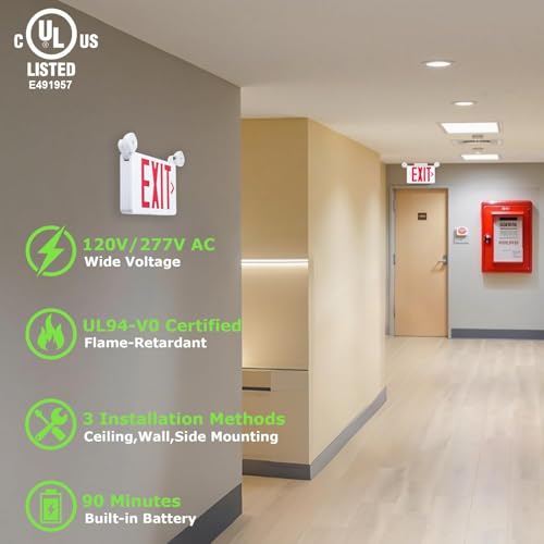 Gruenlich Exit Sign with Emergency Light, Battery Backup, 4 Pack - size: 4 Pack
