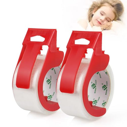 BOMEI PACK 2 Rolls Clear Noiseless Heavy Duty Packing Tape with red Dispenser, Packaging Tape 1.88 Inches x 60Yards, 2.4mil Industrial Shipping Tape for Moving Packaging Shipping, Office & Storage