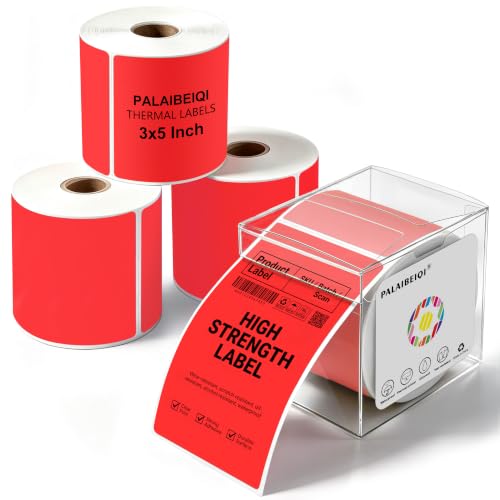 3x5 Inch Thermal Labels,Rectangle Sticker,1200PCS Water Proof Shipping Labels with Strong Adhesive,Compatible with Zebra & Rollo,for Moving Boxes,Inventory,4 Rolls of Fluorescent Red - color: 4 Rolls of Fluorescent Red