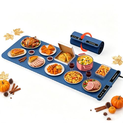 XXL Food Warming Mat for Parties Buffet 40”X15” Silicone Food Warmer 550W - size: Blue-XXL 15*40in