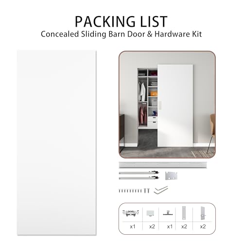 JUBEST 36"x84" Flush Concealed Barn Door with Soft Close Hardware Kit - size: 36"x84"