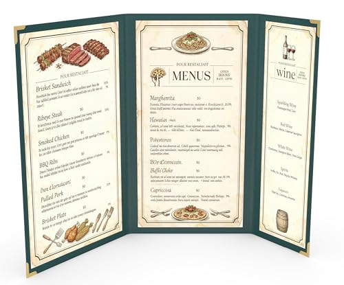 10 Pcs Green Menu Cover 8.5x14 & 4.25x14, Asymmetric Trifold, Crystal-Clear - color: green, size: Trifold/2.5 Pages - 8.5" x 14"
