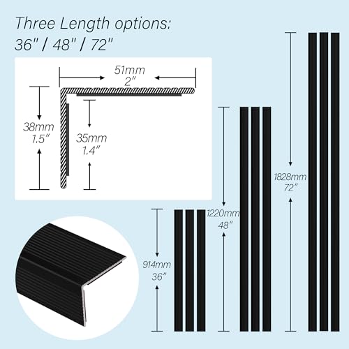 5-Pack 48 Inch Aluminum Peel and Stick Stair Nosing, Matte Black Staircase Step Treads Anti-Slip Stair Edge Protector, Waterproof Self Adhesive Stair Nose Molding Trim for Outdoor & Indoor - color: Matte Black, size: 48 Inch
