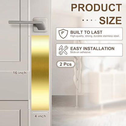 4 x 16 Inches Self Adhesive Door Push Plate,2 Pack - Gold - color: Gold, size: 4 x 16 Inch