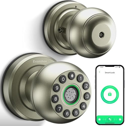 Smart Door Knob Fingerprint Door Lock 4-in-1 Keyless Entry (Fingerprint/App/Code/Key) with Auto-Lock Easy Install for Home/Bedroom/Office-Silver - color: Silver