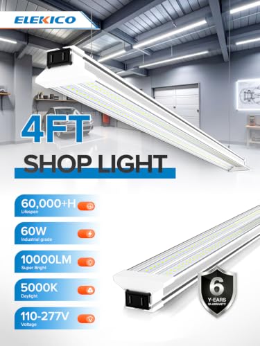 Upgrade Super Bright 6 Pack 60W LED Shop Lights 4FT 9000LM 5000K for Shop - size: 4FT-6PACK