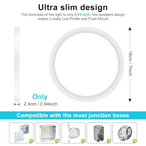 Libtit 12Pack 7Inch Led Ceiling Light - Flush Mount, 15W 1500Lm, 3000K/4000K/6500K, Small Round Recessed Led Kitchen/Bathroom/Hallway/Closet Light Fixtures - color: White, size: 7In-12 Pack