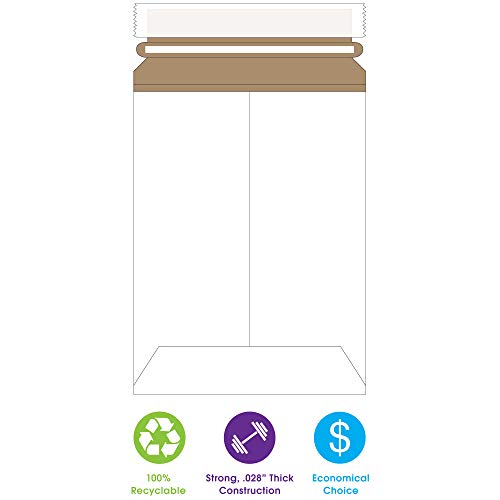 BOX USA 11 x 13 1/2" Stayflats Brand Rigid Flat Mailers, White (Pack of 25) Photo Document Mailers, Peel & Seal Closure, Tear Strip Easy Opening.