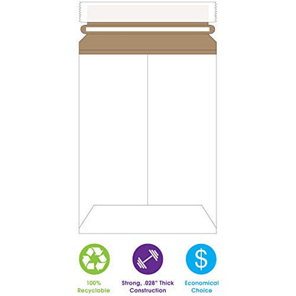 BOX USA 11 x 13 1/2" Stayflats Brand Rigid Flat Mailers, White (Pack of 25) Photo Document Mailers, Peel & Seal Closure, Tear Strip Easy Opening.
