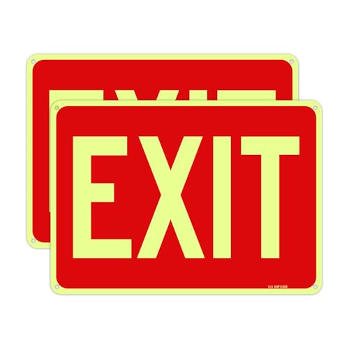 T&R Large Exit Sign - 2 Pack - - 14 x 10 Inches Rust Free .040 Aluminum Glow-In-The-Dark - UV Protected, Waterproof and Fade Resistant - 4 Pre-drilled Holes - color: Red -14" x 10" - 2 Pack - Glow-In-The-Dark