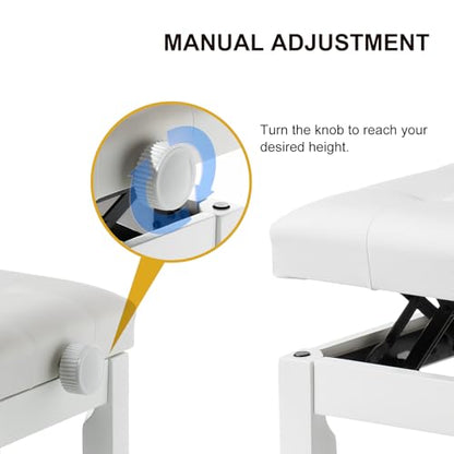 Adjustable Height Piano Bench, Wooden Piano Stool with Waterproof Padded Cushion, Bench Seat for Vanity, Bedroom, Living Room, White - color: Single-white