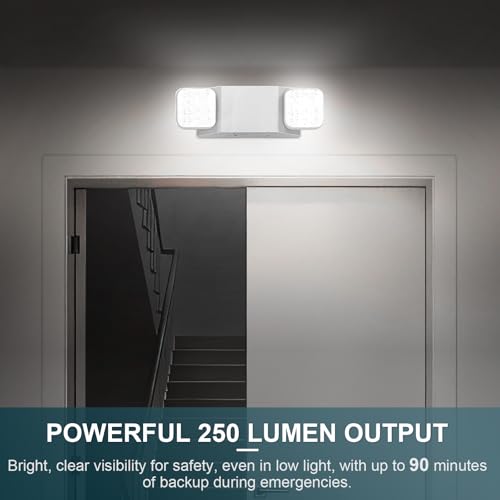 LED Emergency Lights, Two Head Adjustable Commercial Emergency Lights for Business, Power Outages, with Backup Battery (90 Minutes), Hard Wired, 120-277V Fire Resistant (94V-0) UL