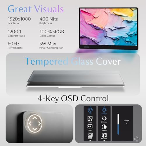 SOTSU FlipAction Go 14" Premium Portable Monitor | Full HD 1080p | 400 Nits | 100% sRGB | Robust yet Lightweight | Pivoting Landscape & Portrait Display | Tempered Glass Cover | USB-C & Mini HDMI | 5W - color: Metallic Gray