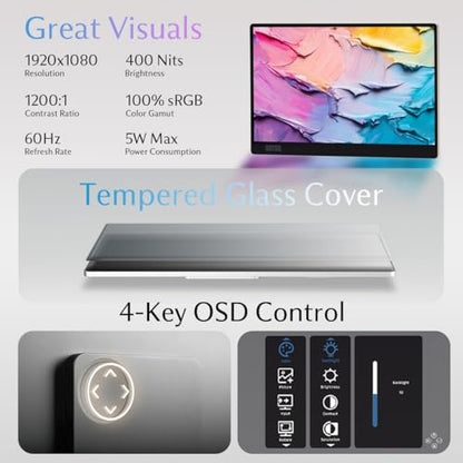 SOTSU FlipAction Go 14" Portable Monitor FHD 400 Nits USB-C Mini HDMI - color: Silver