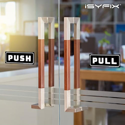 iSYFIX Push Pull Stickers Sign, 6x2.4 Inch, 2 Pack, Black/White - color: Black / White, size: Horizontal 2.4x6