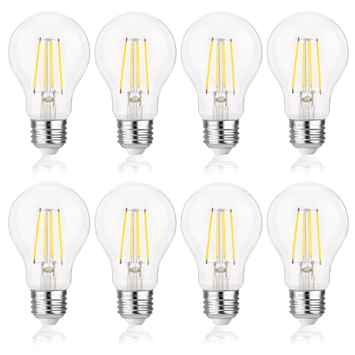 FLSNT 60W Equivalent Dimmable A19 LED Light Bulbs, Efficient 7W, 800Lumens, 5000K Daylight, CRI82, E26 Standard Base, 15000 Hours, LED Filament Light Bulbs, Clear Glass, 8 Pack - color: 60w Daylight, size: 8 Count (Pack of 1)