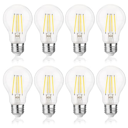 FLSNT 60W Equivalent Dimmable A19 LED Light Bulbs, Efficient 7W, 800Lumens, 5000K Daylight, CRI82, E26 Standard Base, 15000 Hours, LED Filament Light Bulbs, Clear Glass, 8 Pack - color: 60w Daylight, size: 8 Count (Pack of 1)