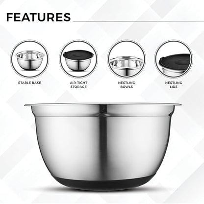 Avador Premium Stainless Steel Mixing Bowls, Set of 7 EXTRA Large Stainless Steel Mixing Bowl Set, Easy To Clean, Space Saving, Great for Cooking, Baking, Prepping (0.25, 1, 1.5, 3, 4, 5 and 8 Quart)