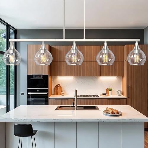 Phaosio Kitchen Island Linear Pendant Light, 5-Light, E26 Base - color: Brushed Nickel, size: 5-Light