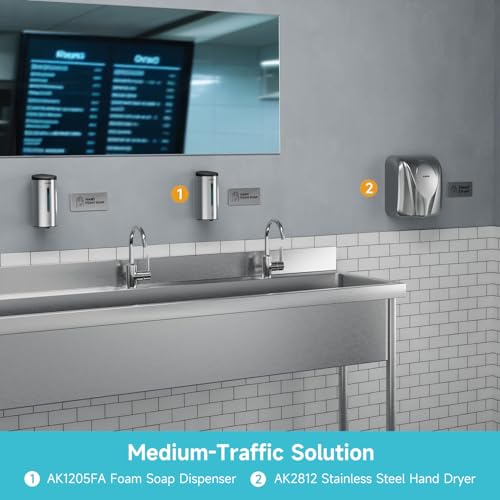 AIKE Automatic Foam Soap Dispenser 25oz for Bathroom,Brushed Steel AK1205FA