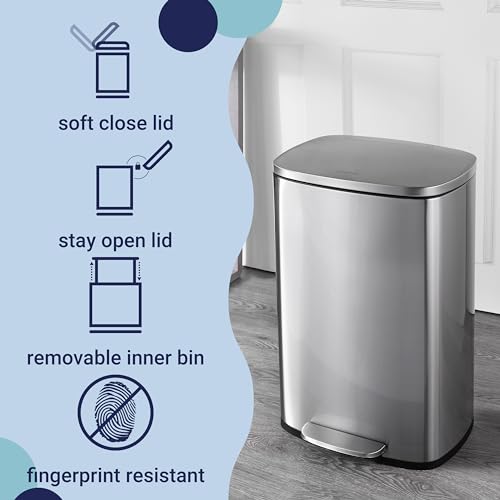 happimess Connor 2-Piece Stainless Steel Trash Can, Platinum Silver - color: Stainless Steel
