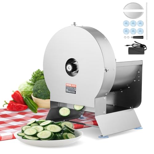 VEVOR Electric Vegetable Slicer, 0-0.5"/0-12mm Thickness Adjustable Commercial Slicer Machine, Convertible to Manual, Stainless Steel Food Cutter Slicing Machine, Large Feed Port for Potato, Tomato - size: Electric-Vegetable-Large-Stainless Steel