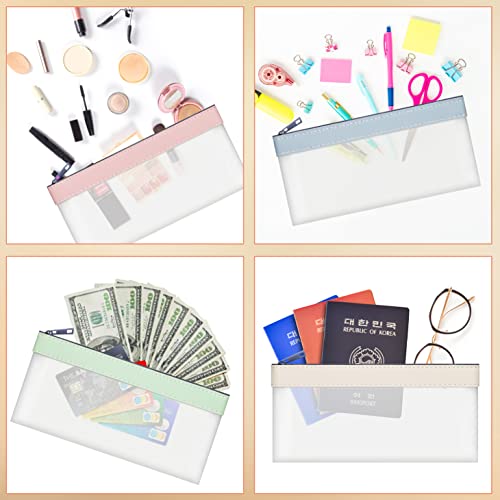 4 Pack Clear Money Envelopes for Cash Money Bag Pouch 7.6x3.7 inch - color: green, pink, blue, white