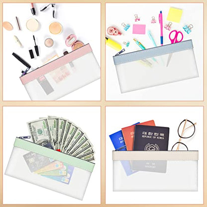 4 Pack Clear Money Envelopes for Cash Money Bag Pouch 7.6x3.7 inch - color: green, pink, blue, white