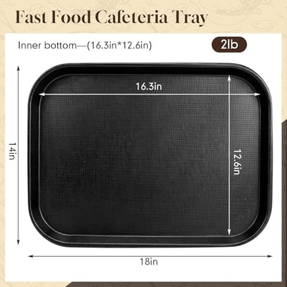 6 Pack 14x18 Inch Extra Large Fast Food Trays Bulk Heavy Duty Reinforced Plastic Serving Trays with Raised Edges Non-Slip Surface Stackable Commercial Grade for Restaurants Bars Cafeterias - size: 14x18 Inch