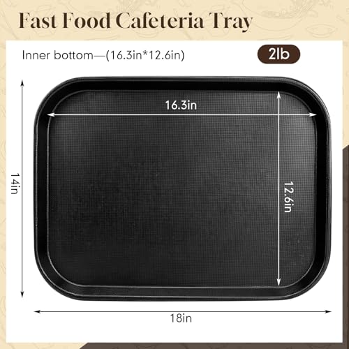 6 Pack 14x18 Inch Extra Large Fast Food Trays Bulk Heavy Duty Reinforced Plastic Serving Trays with Raised Edges Non-Slip Surface Stackable Commercial Grade for Restaurants Bars Cafeterias - size: 14x18 Inch