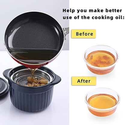 ONTUBE Ceramic Bacon Grease Container Keeper with Strainer 17oz, Navy - color: Navy