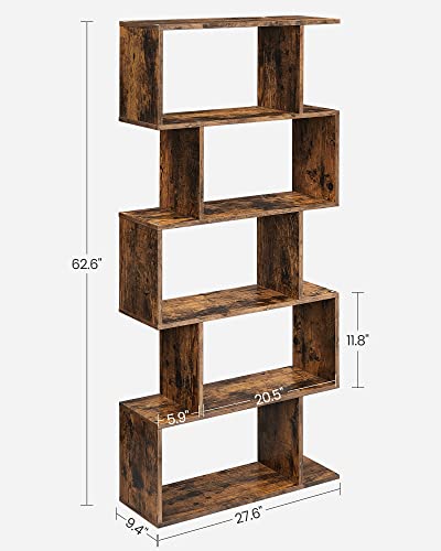 VASAGLE 5-Tier Bookcase, Open Storage, 27.6 x 9.4 x 62.6 Inches - color: Rustic Brown, style: 5-Tier (27.6"W)